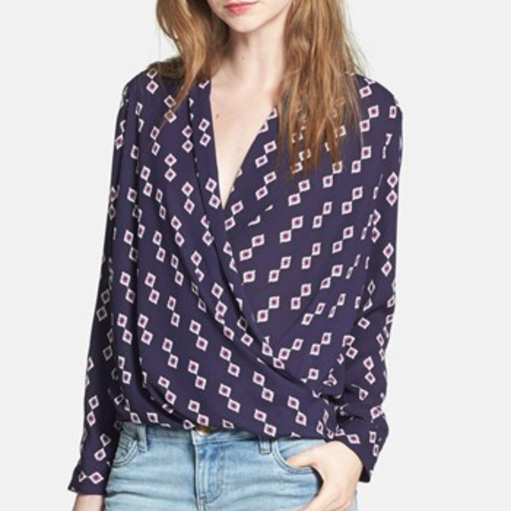 Patterned Wrap Front Blouse